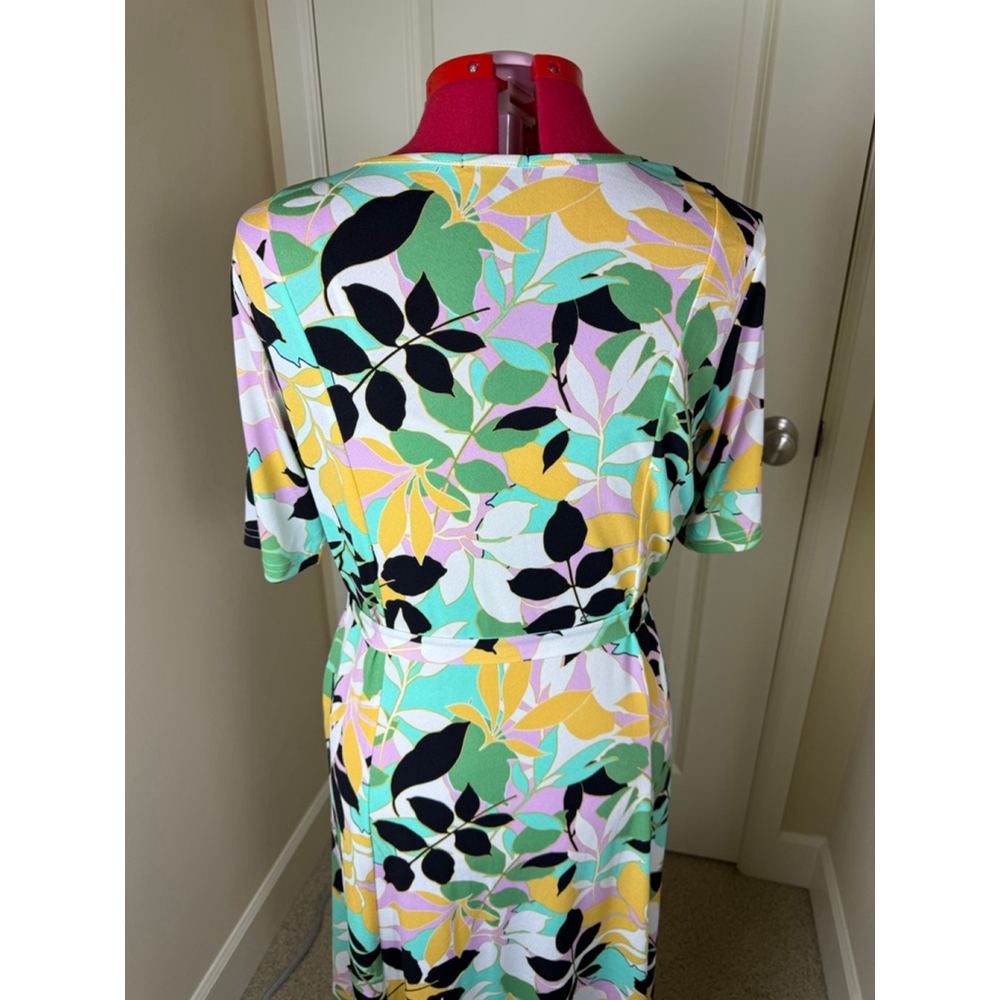 Women's Nina Leonard XL Multi-color Leaf Print Short Sleeve Maxi Dress - Picture 5 of 11